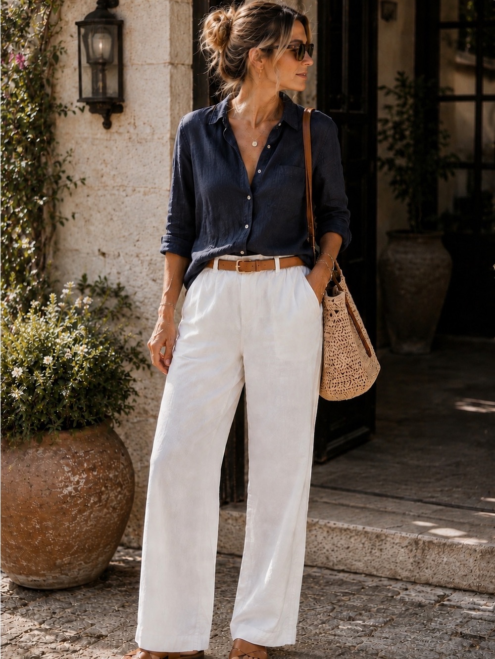 Tommy Bahama Relax 100% Linen White Wide Leg Pants Medium Coastal Resort